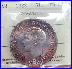 1938 Canada 1 Dollar Silver Coin A0058 Semi Key Date ICCS MS 63 Original Coin