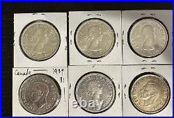 1939 BU 1954 1959 UNC (6 Coins) Canada Silver Dollar Coin Lot