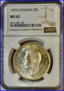 1939 Canada Silver 1 Dollar Ms 62 Ngc Certified Coin