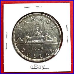 1945 Canada 1 Dollar Silver Coin One Dollar $350 AU