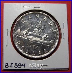 1947 ML Maple Leaf Canada Silver One Dollar Coin BI384 $450 UNC Cameo cld