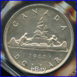 1947 Pointed 7 with Dot Canada Silver Dollar Coin ICCS AU-50