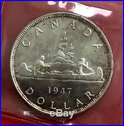 1947 Pointed Ptd 7 Quad HP Canada 1 Dollar Silver Coin One Dollar ICCS MS-62