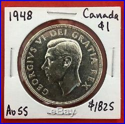 1948 Canada 1 Dollar Silver Coin One Dollar $1825 AU-55 Popular Key Date