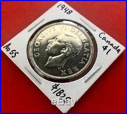1948 Canada 1 Dollar Silver Coin One Dollar $1825 AU-55 Popular Key Date