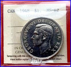 1948 Canada 1 Dollar Silver Coin One Dollar $2400 ICCS MS-62 Key Date