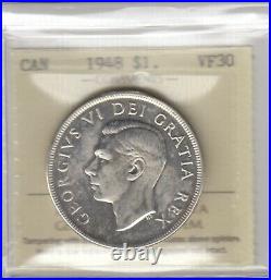 1948 Canada One Silver Dollar Coin ICCS Graded VF-30 (Polished)