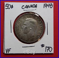 1948 Canada Silver Half Dollar 50 Cent Coin C509 $170 VF