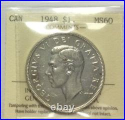1948 Silver Dollar ICCS MS60 Sharp BU Coin Typical for Grade #XVS180 Key Date