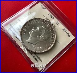 1949 Canada 1 Dollar Silver Coin One Dollar ICCS Gem MS-66