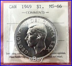1949 Canada 1 Dollar Silver Coin One Dollar ICCS Gem MS-66 Gorgeous