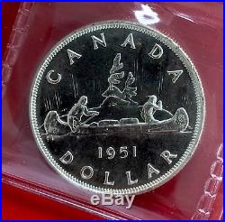 1951 Canada 1 Dollar Silver Coin One Dollar ICCS PL-64 Old Holder
