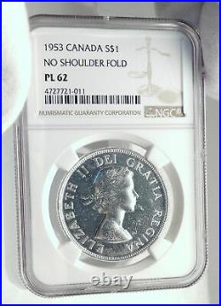 1953 CANADA UK Queen Elizabeth II Canoe Large Silver Dollar Coin NGC i77267