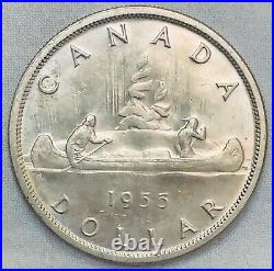 1955 Canada $1 Dollar Silver Coin, Arnprior with Die Break, Elizabeth II