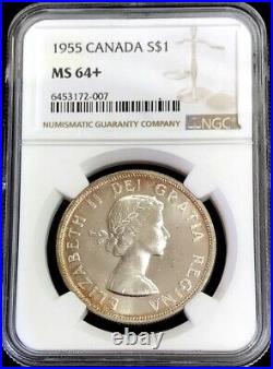 1955 Silver Canada $1 Dollar Queen Elizabeth II Coin Ngc Mint State 64+