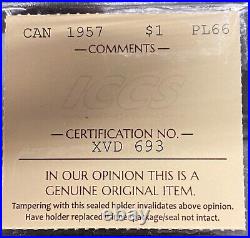 1957 Canada $1 Dollar Silver Coin Scarcer Date & Grade ICCS PL 66