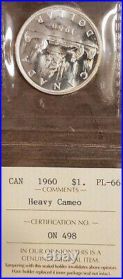 1960 CANADA $1 QEII SILVER Dollar Coin ICCS GRADED PL66 HEAVY CAMEO TONED
