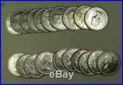 1963 Roll of Canadian Dollar Coins BU Brilliant Uncirculated 80% Silver 20 Total
