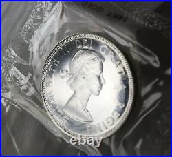 1964 Canadian Silver Dollar Coin No Dot Error In Original Cellophane