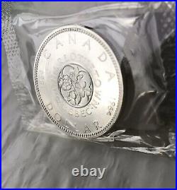 1964 Canadian Silver Dollar Coin No Dot Error In Original Cellophane