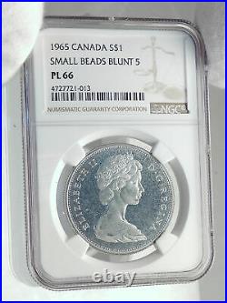 1965 CANADA UK Queen Elizabeth II Canoe Large Silver Dollar Coin NGC i77270