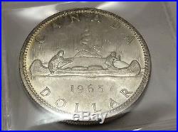 1965 Canada 800 Silver One 1 Dollar ICCS Graded Small Beads Pointed 5 Coin B303