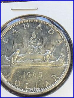 1965 Canada Rare Pointed 5 & Small Bead Silver Dollar Coin