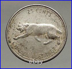 1967 CANADA Confederation Centennial Silver 25 Cents Coin LYNX Wild Cat i56965