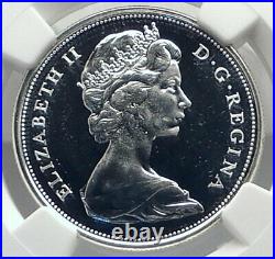 1967 CANADA UK Queen ELIZABETH II Wolf Howls Old Silver 50 Cents Coin NGC i77271