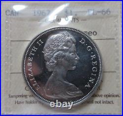 1967 Canada Silver Dollar Coin. ICCS PL-66 Heavy Cameo $1 Certified PL66