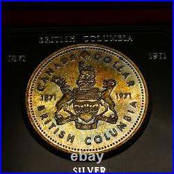 1971 $1 Canada Silver Dollar Coin British Columbia Rainbow Toning Toned With Box