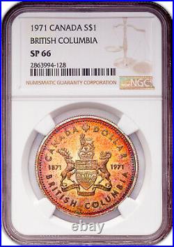 1971 Canada British Columbia Silver Dollar 1 Ngc Sp 66 Toned Coin