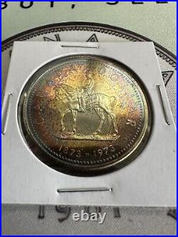 1973 Canadian Silver Dollar Coin Rainbow Colourfully Toned Specimen