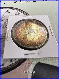 1973 Canadian Silver Dollar Coin Rainbow Colourfully Toned Specimen