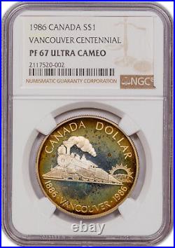 1986 Canada Vancouver Centennial Silver $1 Pf 67 Ultra Cameo Ngc Toned Coin