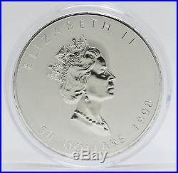 1998 Canada 10 oz Maple Leaf 9999 Fine Silver $50 Coin 10th Anniversary JJ029