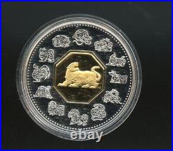 1998 Lunar Year of Tiger $15 Silver 24 Karat Gold Plated Coin and COA 827
