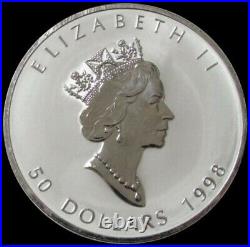 1998 Silver Canada $50 10th Anniversary 10 Oz Maple Leaf Coin