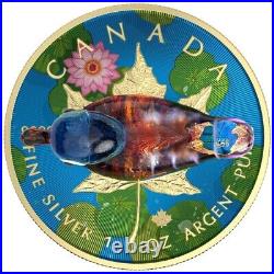 1 Oz Silver Coin 2022 $5 Canada Maple Leaf Murano Glass Series Blueneck Duck