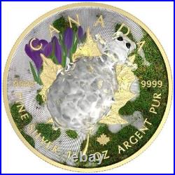 1 Oz Silver Coin 2022 $5 Canada Maple Leaf Murano Glass Series White Sheep