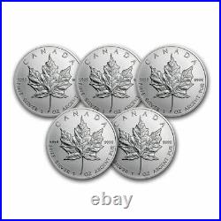 1 oz Canadian Silver Maple Leaf Coin BU (Random) Lot of 5 Coins