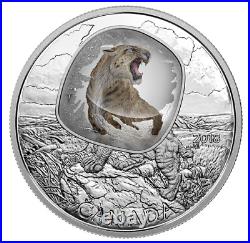 1 oz Pure Silver Coloured Coin Frozen in Ice Scimitar Sabre-tooth Cat RCM UNC