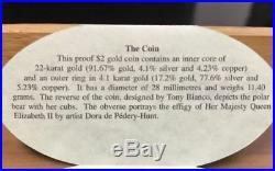 2000 Canada Millennium $2 Polar Bear Bimetallic Gold & Silver Coin Withbox &coa