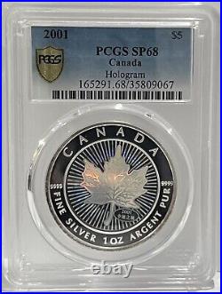 2001 Canada $5 1oz Hologram Silver Maple Leaf Coin PCGS SP68 LOC 9