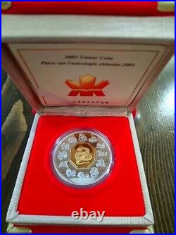 2001 The Year Of The Snake Chinese Lunar Silver Coin $15. Royal Mint Canada