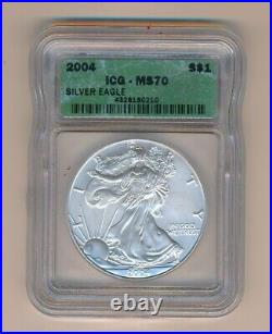 2004, 1oz Pure Silver Coin, Silver Eagle, Graded, ICG, $1 US Coin