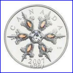 2007 $20 Canada Iridescent Crystal Snowflake 1 oz Silver Coin. Box COA. No Tax