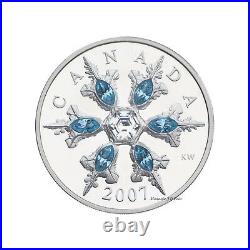 2007 Canada $20 Blue Crystal Snowflake Sterling Silver Coin