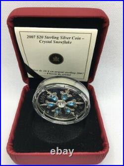 2007 Canada $20 Sterling Silver Coin Blue Crystal Snowflake