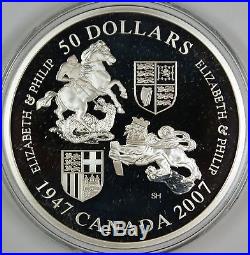 2007 Canada $50 Queen's 60th Wedding Anniv. 5oz. 9999 Silver Coin withBox & COA